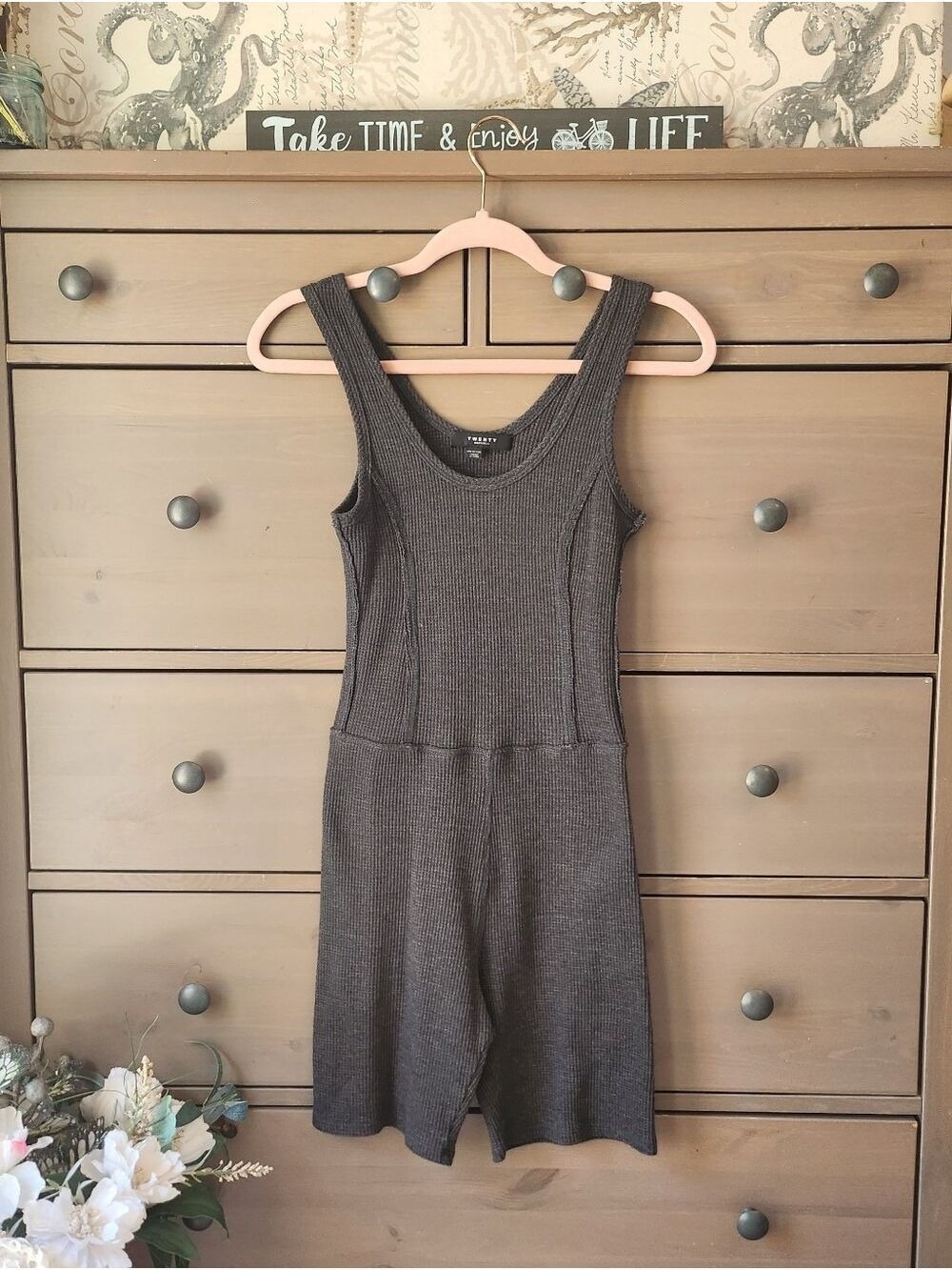 Twenty Montreal Ribbed Charcoal Gray Romper